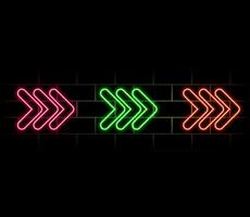 Hallway room interior with neon arrow light on walls and reflections on floor. Realistic 3d background with path and luminous lamps. Abstract futuristic bg with perspective electric glow tunnel. vector