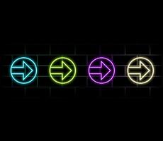 Abstract background with flashing neon lights of green blue pink violet colors glowing in arrowhead lines pattern on shiny reflecting stage vector