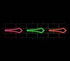Red neon arrow with glowing effect. arrow sign, Safety type. 3D rendering, realistic isolated neon sign of Arrow logo decoration and template covering on the black background. vector