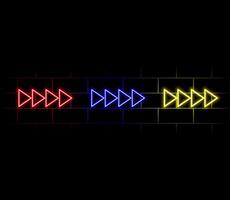 A set of neon arrows with shining effects, highlights on a dark blue background. Futuristic modern neon glowing frame. illustration. vector