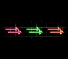 A set of neon directional arrows in different colors. vector