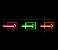 A set of neon arrows. Modern contour luminous pointer. vector