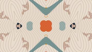 Kaleidoscope pattern with beige background, blue lines, and orange diamonds. Suitable for abstract backgrounds, web design, textiles, and printing. video
