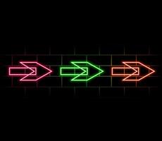 Neon frame. Set of neon arrows in different colors. Laser glowing lines on a dark background. Neon glowing pointer. vector