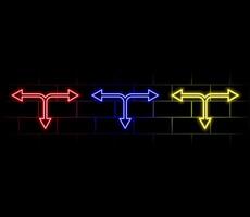 Futuristic Sci Fi Modern Neon Red Yellow Gradient Glowing Arrow Frame for Banner on Dark Empty Grunge Brick Background. Retro Neon Sign vector