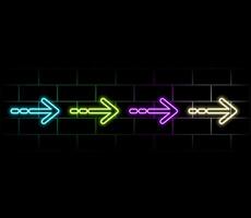 Abstract background with neon lights of green blue pink violet colors glowing in arrowhead lines pattern on shiny reflecting stage vector