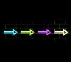 3d rendering, abstract minimalist geometric background. Neon arrow turning right, glowing in the dark. Linear direction symbol vector