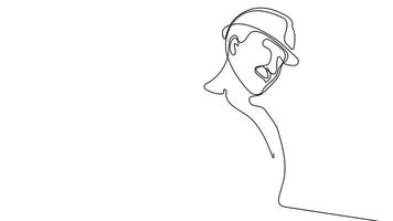 Animated drawing of continuous line draw architect meeting at construction site to talk blueprint design to team member. Building architecture concept. Single line animation. High quality 4k footage video