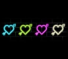 Happy Valentine's Day Concept With Neon Effect Hearts On Red Bokeh Background. vector