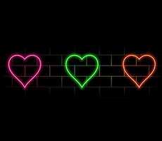 Set of blue, red-purple, green heart shape frame design. Abstract cosmic vibrant color backdrop. Collection of glowing neon lighting on dark background with copy space. valentine day element design. vector