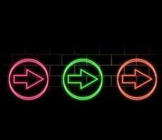 Neon arrow symbol icon. Black Background with arrow direction down. Directional sign. Flashing neon icon to the download arrow. neon arrow sign. vector