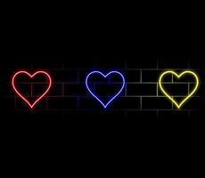 Neon light heart. Love sign with glow. Pink, red and purple leds. Laser frame for Valentine day. Electrical elements for design with text. vector