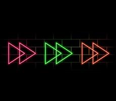Realistic neon arrow. Glowing yellow abstract sign, electricity shine colored signboard, direction illuminated object, night club or party lamp isolated on transparent background illustration vector