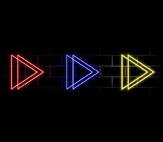 Realistic neon arrows. Different color pointers. Advertising sign design. Different shapes luminous objects. Shining line lamps. Lighting direction symbols. vector