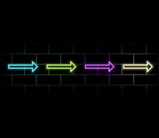 Outline bended neon arrow icon set. Glowing neon curved arrow pointer, bent arrowhead sign. Rounded arrow, turning cursor, bended navigation pointer, rotate motion direction. icon set vector