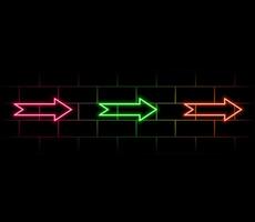 Neon left growing arrow icon. Neon blue arrow sign and symbol. 3d rendering. Neon business arrow sign on black background. Up trend arrow graph. vector