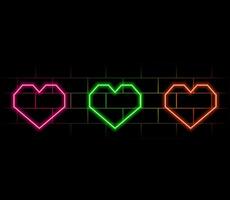 Neon heart icon. Glowing neon heart sign with message bubble in vivid colors. Notification in social media, liked content, promotion. Icon set, sign, vector