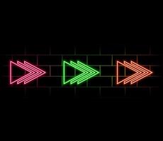 Neon Arrow Set. 3d Set of Glossy Arrows in Different Directions. Up, Right, Down, Left Shiny Arrow Buttons. Set of Light Blue Icons for Web and Mobile Game Design on Isolated Dark Background. vector