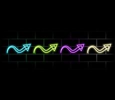 Neon Arrow Sign set 7 on brick wall background. Retro neon icons set of arrow symbol, pointer icons, cursor. Colorful glowing light arrow banner, emblem for club or bar vector