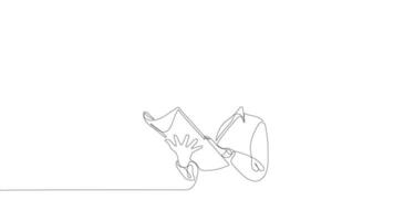 Animated drawing of continuous line draw architect meeting at construction site to talk blueprint design to team member. Building architecture concept. Single line animation. High quality 4k footage video