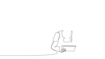 Animated drawing of continuous line draw architect meeting at construction site to talk blueprint design to team member. Building architecture concept. Single line animation. High quality 4k footage video