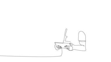 Animated drawing of continuous line draw architect meeting at construction site to talk blueprint design to team member. Building architecture concept. Single line animation. High quality 4k footage video