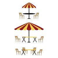 Beach umbrella and chairs icon. Flat color design. Flat illustration of beach umbrella and chairs icon for web design. outdoor cafe design element vector