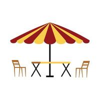Beach umbrella and chairs icon. Flat color design. Flat illustration of beach umbrella and chairs icon for web design. outdoor cafe design element vector