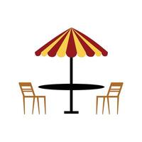 Beach umbrella and chairs icon. Flat color design. Flat illustration of beach umbrella and chairs icon for web design. outdoor cafe design element vector