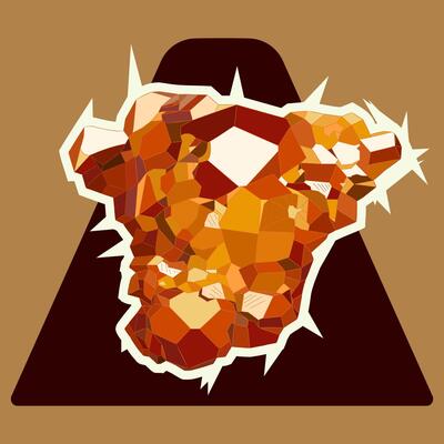 Natural orange-yellow-brown rough spessartite gemstone shaped.