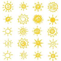 Set of yellow suns With illustration style doodle and line art vector