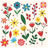Collection of spring colorful flower elements with background cream vector