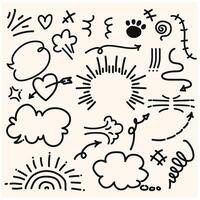Set of cute pen line doodle element With illustration style doodle and line art vector