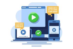 Concept of tutorials, webinars, distance education, online training and learning. online education and e-learning at home through webinar training, online training, tutorial podcasts. vector