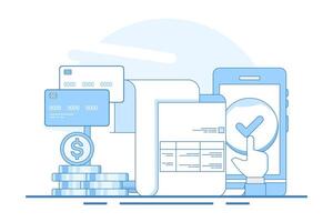 Digital payment system concept, Online payment, Online invoice, Online payment with smartphone and bank application. Online payment via smartphone, application for money transfer. flat . vector