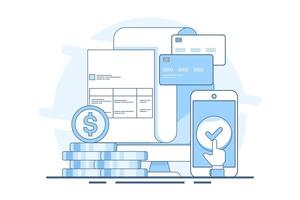 Digital payment system concept, Online payment, Online invoice, Online payment with smartphone and bank application. Online payment via smartphone, application for money transfer and mobile payment. vector