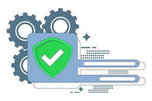 Device security concept with password access. Analog window with login screen and shield with lock on it. The system requires a password for access. Illustration. vector