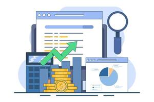 Search engine marketing analysis concept or SEO Optimization, Data marketing, Paid marketing campaigns, Pay per click. Digital marketing and paid promotion on social media networks. vector