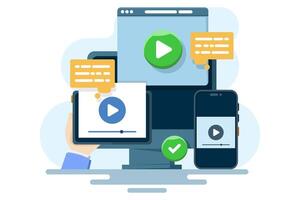 Concept of tutorials, webinars, distance education, online training and learning. online education and e-learning at home through webinar training. vector