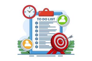 Job checklist concept. Clipboard with checklist and check marks. Business plan, marketing strategy, survey, completed tasks, successful teamwork in completing tasks. vector