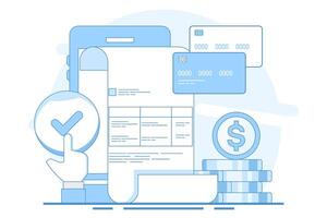 Digital payment system concept, Online payment, Online invoice, Online payment with smartphone and bank application. Online payment via smartphone, application for money transfer and payment. vector