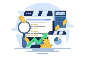Search engine marketing analysis concept, SEO optimization, Pay per click, Data marketing, Paid marketing campaigns, Digital marketing and paid promotion on social media networks, . vector