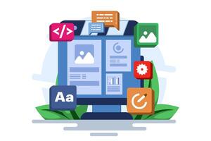 Concept of developer building a website Front-end user interface, UI UX, Software development, Web design, App design, Coding, Flat illustration Web development. vector