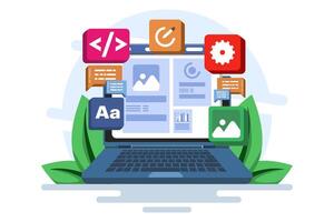 Concept of developer building a website Front-end user interface, UI UX, Software development, Web design, App design, Coding, Web development. development. vector