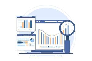 analytics and monitoring concept with web reporting dashboard, and data analytics research for business financial planning. Flat illustration design in the background. vector