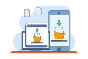 File sharing concept, data transfer, documentation transfer, cloud services, file management. electronic document management. Browse file transfer for business, Illustration in flat design. vector