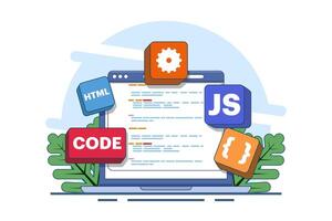 Computer programming concept, Java, HTML symbols, web design, software, application design, programming language, development, website. vector