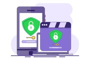 Security software concept that protects multiple digital devices from cyber attacks, Website is protected by access. vector