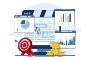 Pay per click concept for websites. Advertising on the internet, clicking on ads, pay per click system. Advertising. Illustrations for websites, pages. vector