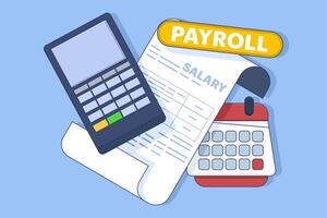 payroll system concept, online income calculation and automatic payment, administrative accounting office or calendar payment date, computer with online payroll. flat illustration. vector